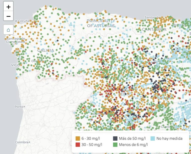 Trasmiras y A Pobra de San Xiao, puntos negros en un mapa de Greenpeace de agua contaminada por nitratos