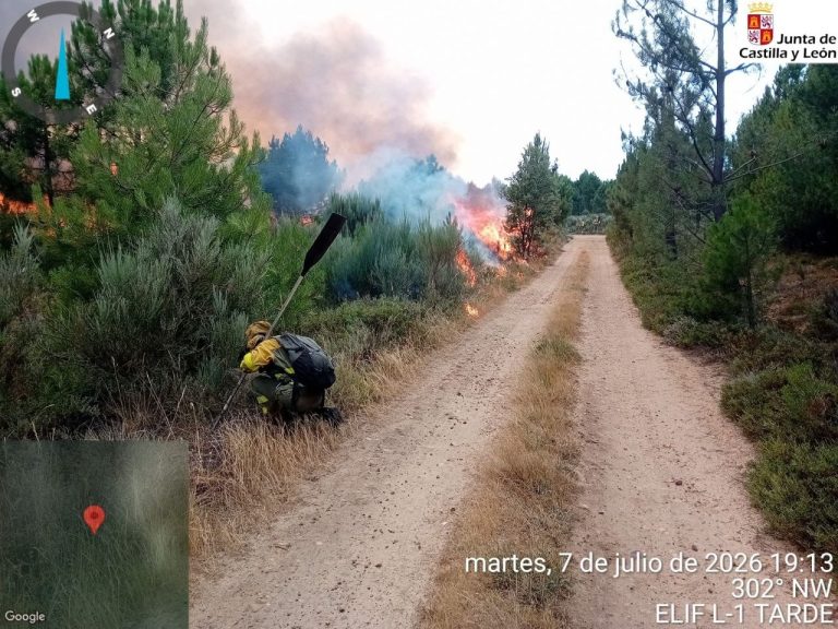 Reabre la vía férrea entre Vega-Magaz y Monforte tras bajar de intensidad el incendio declarado en Porqueros (León)
