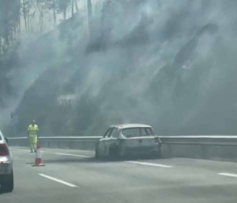 Activo un incendio forestal en Padrón (A Coruña), iniciado minutos después de que ardiese un coche en la AP-9